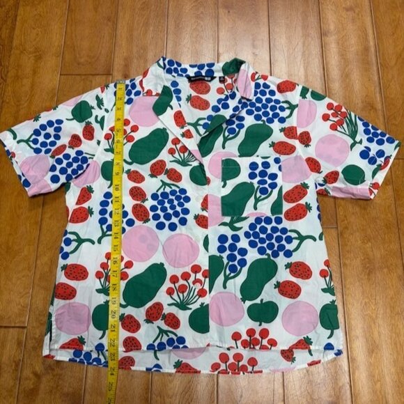 Marimekko Uniqlo Womens Fruit Top Size M Button Up Cotton Hippie Artsy Cherry - Picture 7 of 9